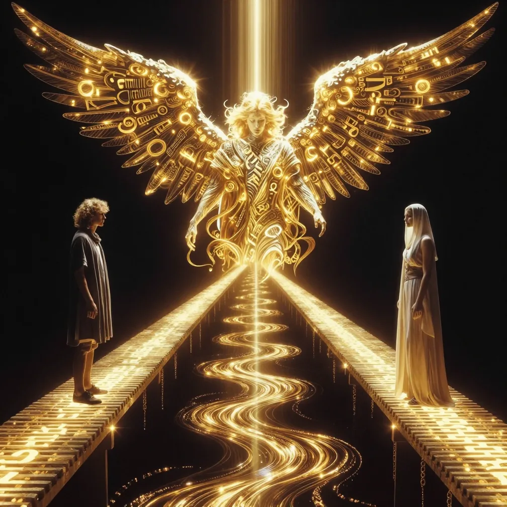 The Scrying Mirror — angels emerging from obsidian darkness